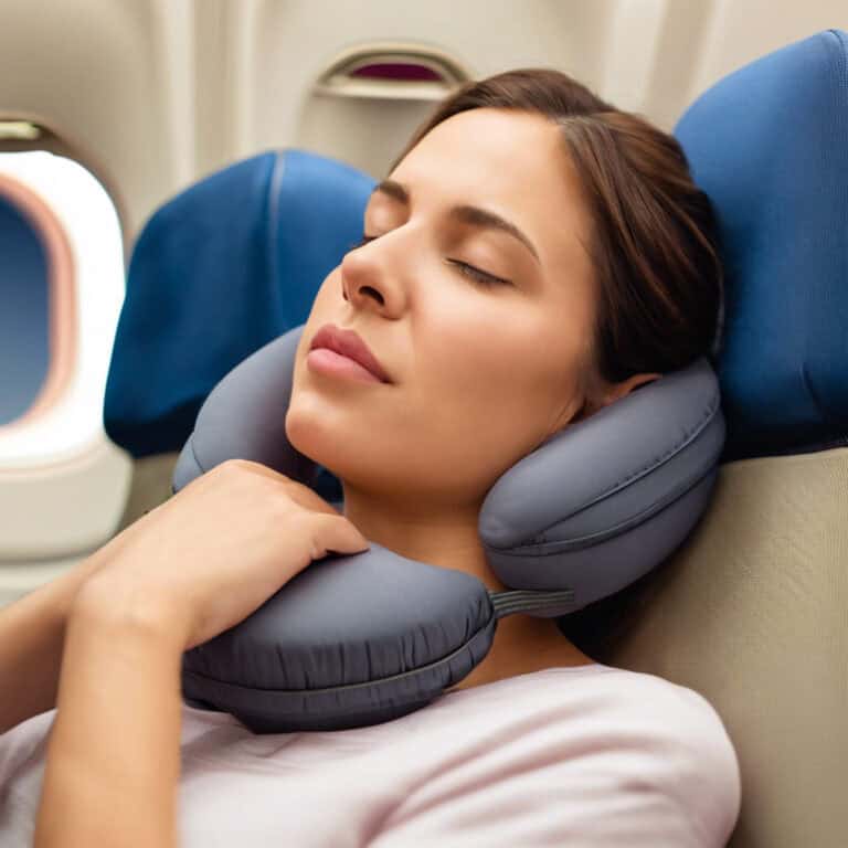 sleeping on plane with neck pillow