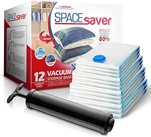 Spacesaver Variety 12pk - Space Saver Vacuum Storage Bags Save 80% Clothes Storage Space - Vacuum Seal Bags for Clothing, Comforters, Bedding - Compression Seal for Closet Storage - Pump for Travel