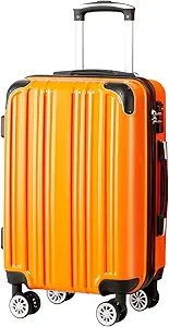 Coolife Luggage Expandable(only 28") Suitcase PC+ABS Spinner 20in 24in 28in Carry on (orange new, S(20in)_carry on)