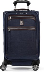 Travelpro Platinum Elite Softside Expandable Carry on Luggage, 8 Wheel Spinner Suitcase, USB Port, Suiter, Men and Women, True Navy Blue, Carry On 21-Inch