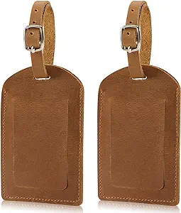 Ringsun Genuine Leather Luggage Tag for Suitcases ID Tags Bag Tags for Luggage (2 Pack)