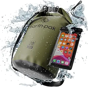 Earth Pak Waterproof Dry Bag - Roll Top Waterproof Backpack Sack Keeps Gear Dry for Kayak with Waterproof Phone Case