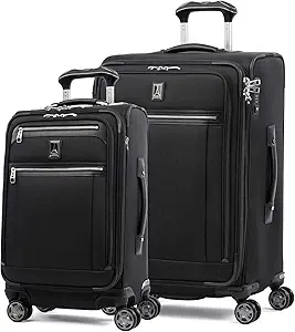 Travelpro Platinum Elite Softside Expandable Luggage, 8 Wheel Spinner Suitcase, TSA Lock, Men and Women (Shadow Black, 2-Piece Set (21/25))