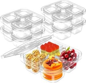 AQSXO Bento Snack Food Containers 5 Pcs, Divided Food Storage with Lids for Travel, Reusable Meal Prep Lunch Containers.