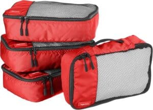 Amazon Basics Lightweight Packing Cubes for Travel, Packing Organizers, 4-Piece Set With Double Zipper Pulls and Mesh Top Panel, 100% Durable Polyester