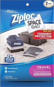 Ziploc Space Bag Clothes Vacuum Sealer Storage Bags for Home and Closet Organization, Travel, 2 Bags Total