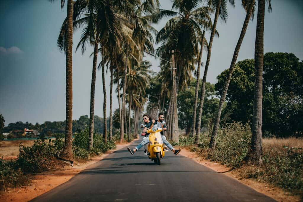 Woman and Man Riding on Motorcycle travel