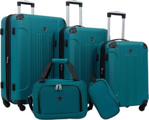 Travelers Club Chicago Hardside Expandable Spinner Luggage, Teal, 5 Piece Set