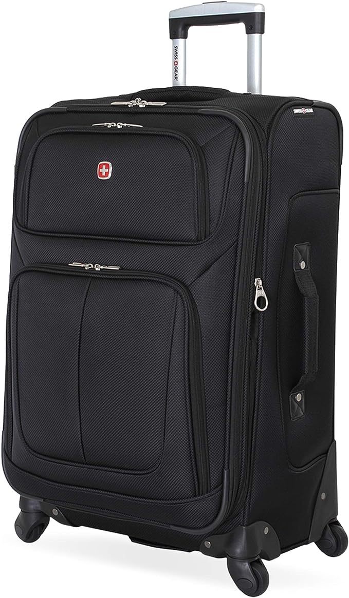 SwissGear Sion Softside Expandable Luggage, Black, Checked-Medium 25-Inch